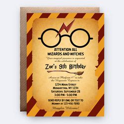 harry potter invitation, harry potter invite, harry potter birthday, harry potter themed, digital invitation