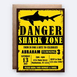 shark invitation, shark birthday, shark invite, shark themed party, digital invitation