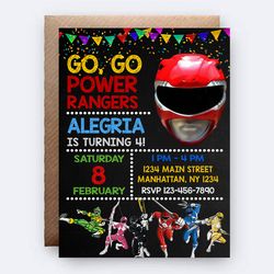 power ranger invitation, power ranger themed, power ranger birthday, power ranger invite, digital invitation