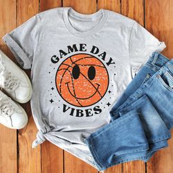 Basketball Game Day Vibes Shirt, Basketball Smiley Face Shirt, Cute Basketball Team S