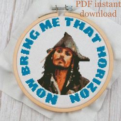 jack sparrow disney modern cross stitch pattern punto de cruz embroidery hoop art instant download