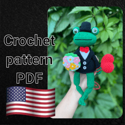 cute leggy frog gentleman, valentine's day gift, frog amigurumi crochet pattern