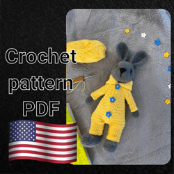 easter bunny in clothes crpchet pattern, rabbit in overalls pdf, crochet patterns