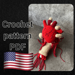 Anatomical Heart In Hand Crochet Pattern Pdf Original Halloween Gift Human Hand Decor For Home Gift To Doctor Amiurumi