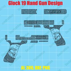 glock 19 hand gun design custom, digital, ai, vector, dxf, svg, png