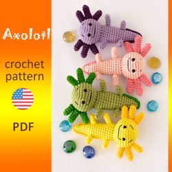 axolotl crochet pattern in english, tutorial amigurumi kawaii, crochet see animals, diy cute small axolotl toy keychain