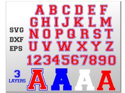 varsity college font svg 3 layers. sport font college alphabet letters and numbers svg | sport college font svg