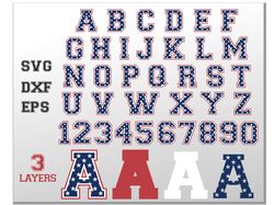 varsity college sport layered font svg usa flag | sports layered font svg, football numbers svg layered, sport font svg