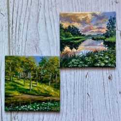 small oil painting on canvas magnet, original small canvas magnet, landscape art, hand painted magnet, mini painting