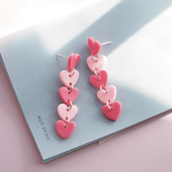 unique polymer clay long heart link earring jewelry for womens girls