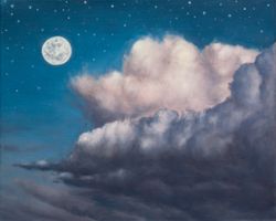 moonlight oil painting, 9,84 by 11,81, luxury handmade paintings sky moon evening art