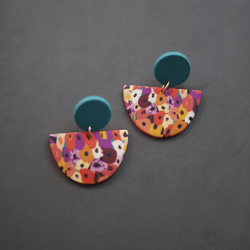 statement polymer clay bright deep colors art abstract earrings