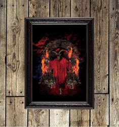 lvcknvdth. dark style reproduction with goat. black magic wall decor. devil artwork. lucifer painting. 838.