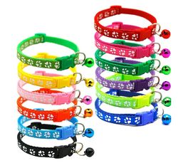 Pet Collar With Bell Cartoon Footprint Colorful Dog Puppy Cat Accessories Kitten Collar Adjustable Safety Bell Ring Neck