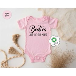 besties just like our mamas baby onesie, baby shower, organic cotton bff baby bodysuit, best friends personalized, natur