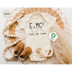 emc2 onesies, organic cotton science baby bodysuit, funny baby clothes, baby boy gift, emc2 natural onesie, cute baby on