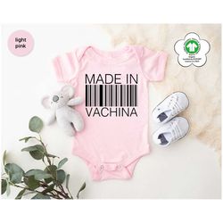 made in vachina baby onesie, organic cotton baby bodysuit, cute baby shower gift, funny & cheeky newborn baby, baby anno