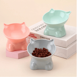 pet bowl large capacity cats bowls oblique mouth cute cartoon cat shape cat dog food dispenser pet feeder pets supplies