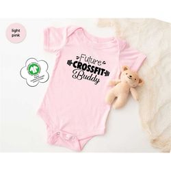 organic cotton fitness onesie, future crossfit buddy baby bodysuit, workout baby onesie, new baby crossfit gifts, gym fi