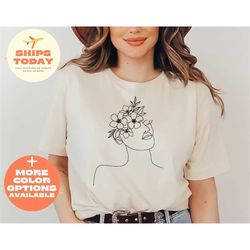 Minimalist Flower Woman Face Shirt, Abstract Logo Women Face Shirt, Woman Face Tee, Face Line Art T-Shirt, Plant Woman,