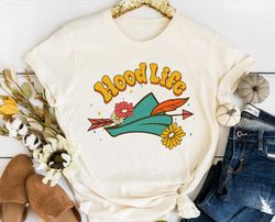 retro 70s robin hood hat floral hood life shirt