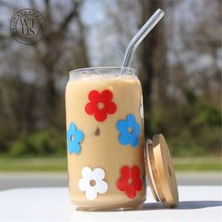 Daisy Cup Iced Coffee Cup Glass Retro Flower Glass Jar Daisy