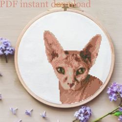 cat sphynx cross stitch pattern modern simple punto de cruz embroidery hoop art instant download