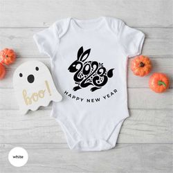 chinese new year 2023 onesie, lunar new year party, happy new year toddler, year of the rabbit 2023 baby bodysuit, chine