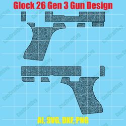 glock 26 gen 3 gun design custom, digital, ai, vector, dxf, svg, png
