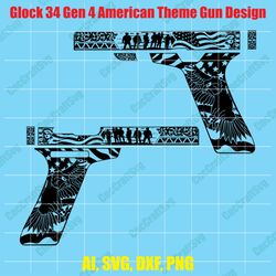 glock 34 gen 4 american theme gun design custom, digital, ai, vector, dxf, svg, png