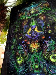 blacklight tapestry 'liberty cap' mystery art forest decor trippy poster psychedelic painting mushroom canvas