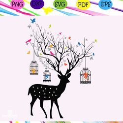 deer with birds, deer svg, deer gift, deer print, deer hunt svg, deer hunting svg, deer hunting shirt, hunting shirt, tr