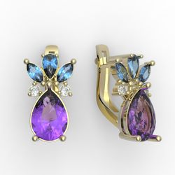 3d model of earrings with large gemstones. 3d printing