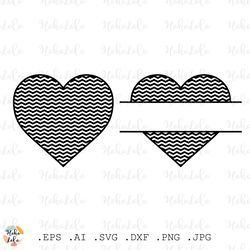 chevron heart split svg, heart split cricut, heart split template dxf,  clipart png, heart split silhouette