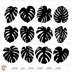 monstera svg, monstera silhouette, monstera stencil svg, monstera templates dxf, cricut svg, clipart png, monstera boho