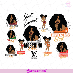 fashion girl bundle svg, moschino girl svg, ysl girl svg, black girl svg