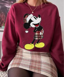 retro mickey mouse red plaid santa hat sweatshi