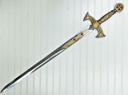 templar knights sacred holy longsword ornate steel replica medieval sword.