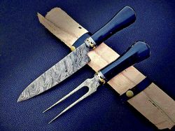 eshaal cutlery genuine handmade damascus chef knives set with buffalo horn handl