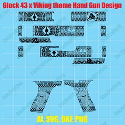 glock 43 x viking theme hand gun design custom, digital, ai, vector, dxf, svg, png