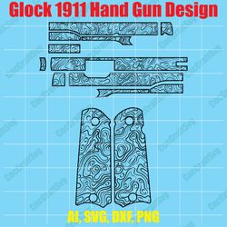 glock 1911 hand gun design custom, digital, ai, vector, dxf, svg, png