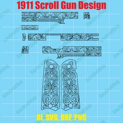 1911 scroll gun design custom, digital, ai, vector, dxf, svg, png