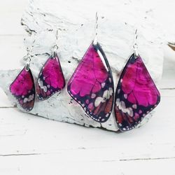 dark pink butterfly earrings resin dangle handmade statement butterfly wings boho gift for women mom wife girlfriend