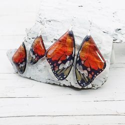 burnt orange butterfly earrings monarch wing dangle boho fall autumn colors lightweight like real butterfly jewelry