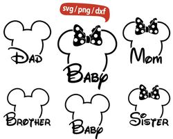 mickey svg, minnie head, mickey ears svg, mickey outline svg, dad svg, baby svg, mom svg, sister svg,