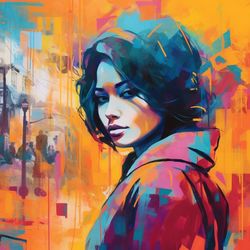 colorful disruption: an impressionistic portrait of a woman amid bright, unconventional elements - leyla