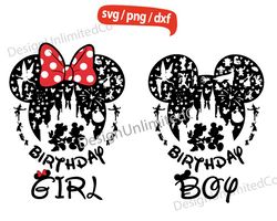 disney birthday boy svg, castle firworks svg, mickey ears svg, birthday girl svg, mouse polka dot svg