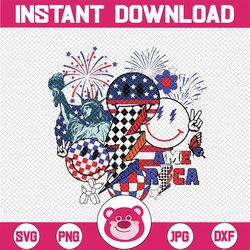 retro 4th of july png, 4th of july sublimation design, retro smiley face png, america lightning bolt png, independence d