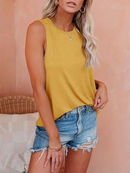 women's clothing,casual solid color fashion sleeveless loose beach summer vest tank top
