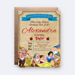 snow white invitation, snow white invite, snow white birthday, snow white themed, digital invitation